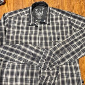 Kuhl Charcoal and Blue Plaid Shirt